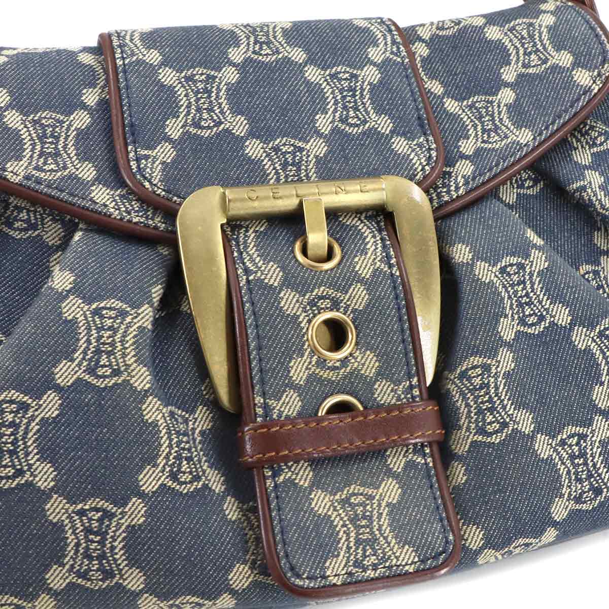 Macadam Shoulder Bag Denim Leather Blue Brown Purse