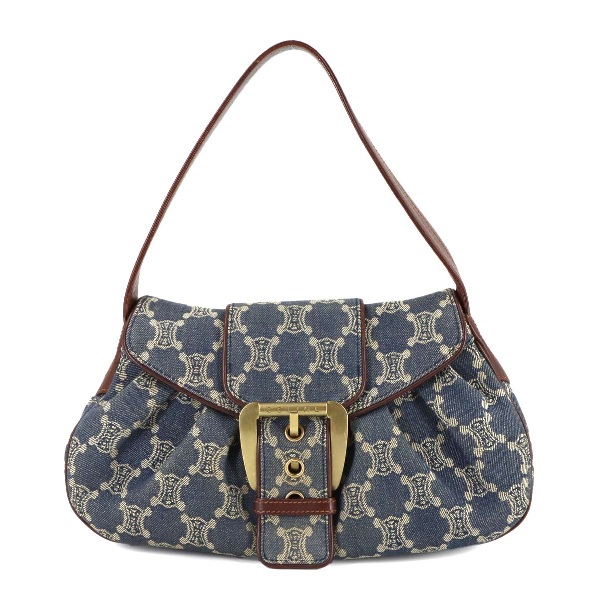 Macadam Shoulder Bag Denim Leather Blue Brown Purse