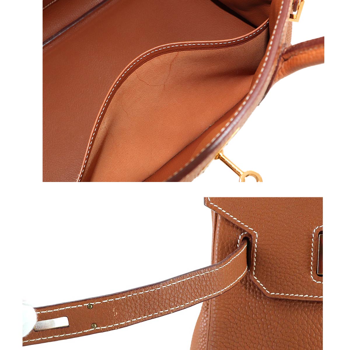 Birkin 35 Togo Gold Hand Bag Brown
