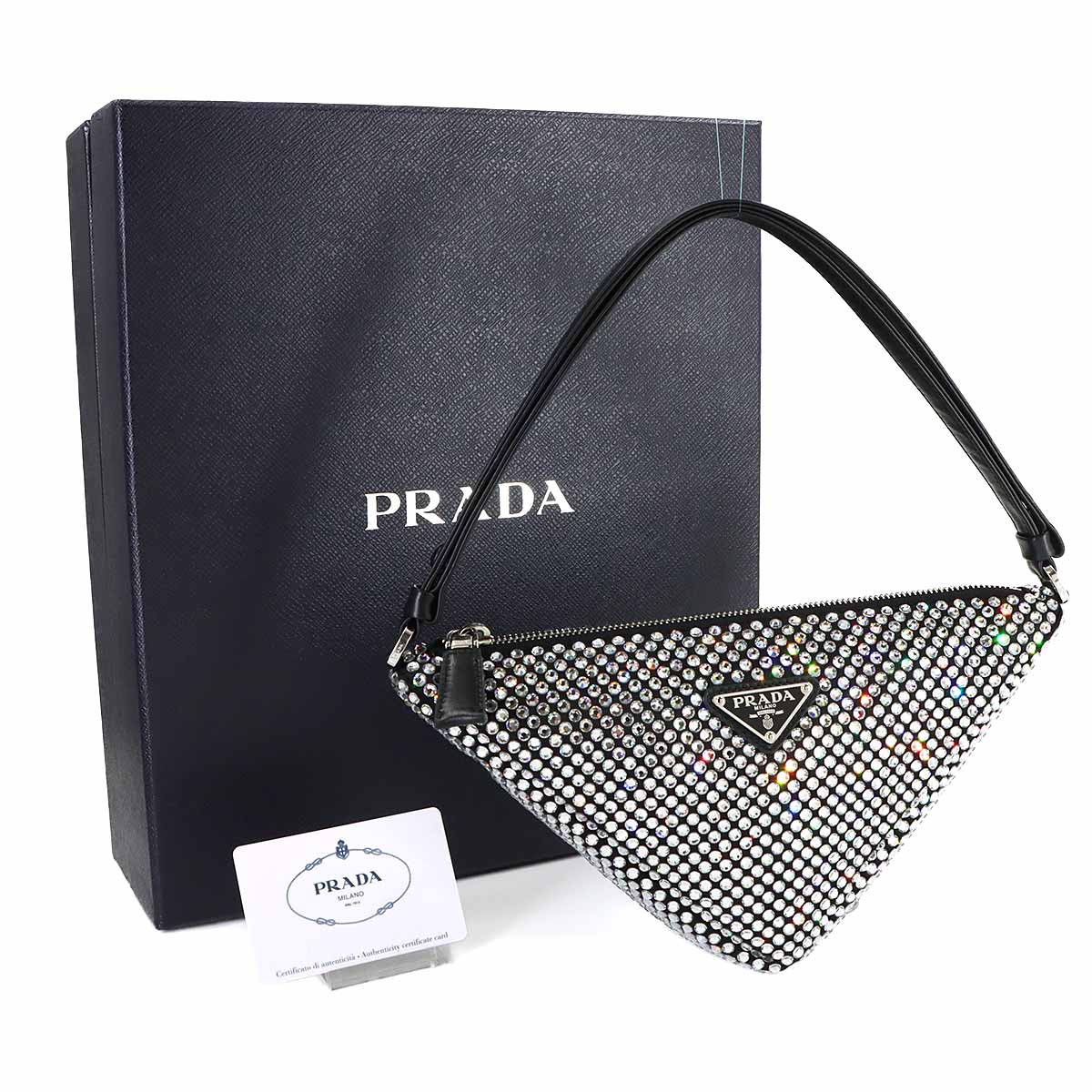 Triangle Pouch Shoulder Bag Satin Crystal RhineStone Black 1NQ044