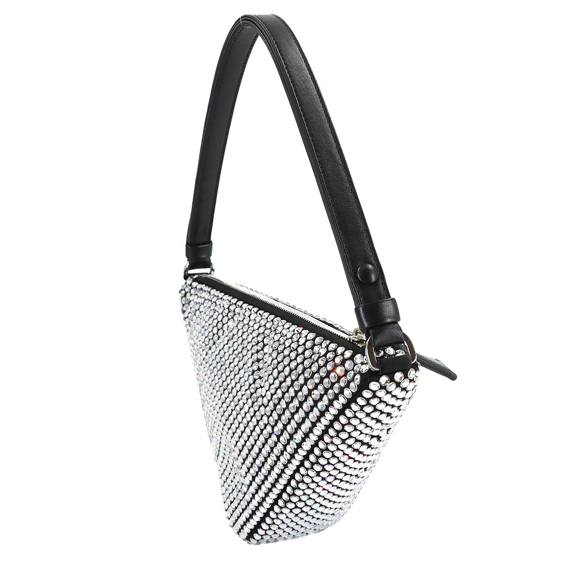 Triangle Pouch Shoulder Bag Satin Crystal RhineStone Black 1NQ044