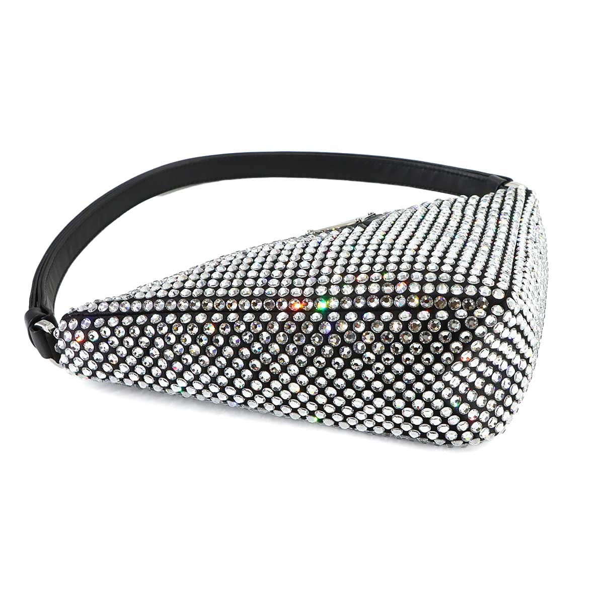 Triangle Pouch Shoulder Bag Satin Crystal RhineStone Black 1NQ044
