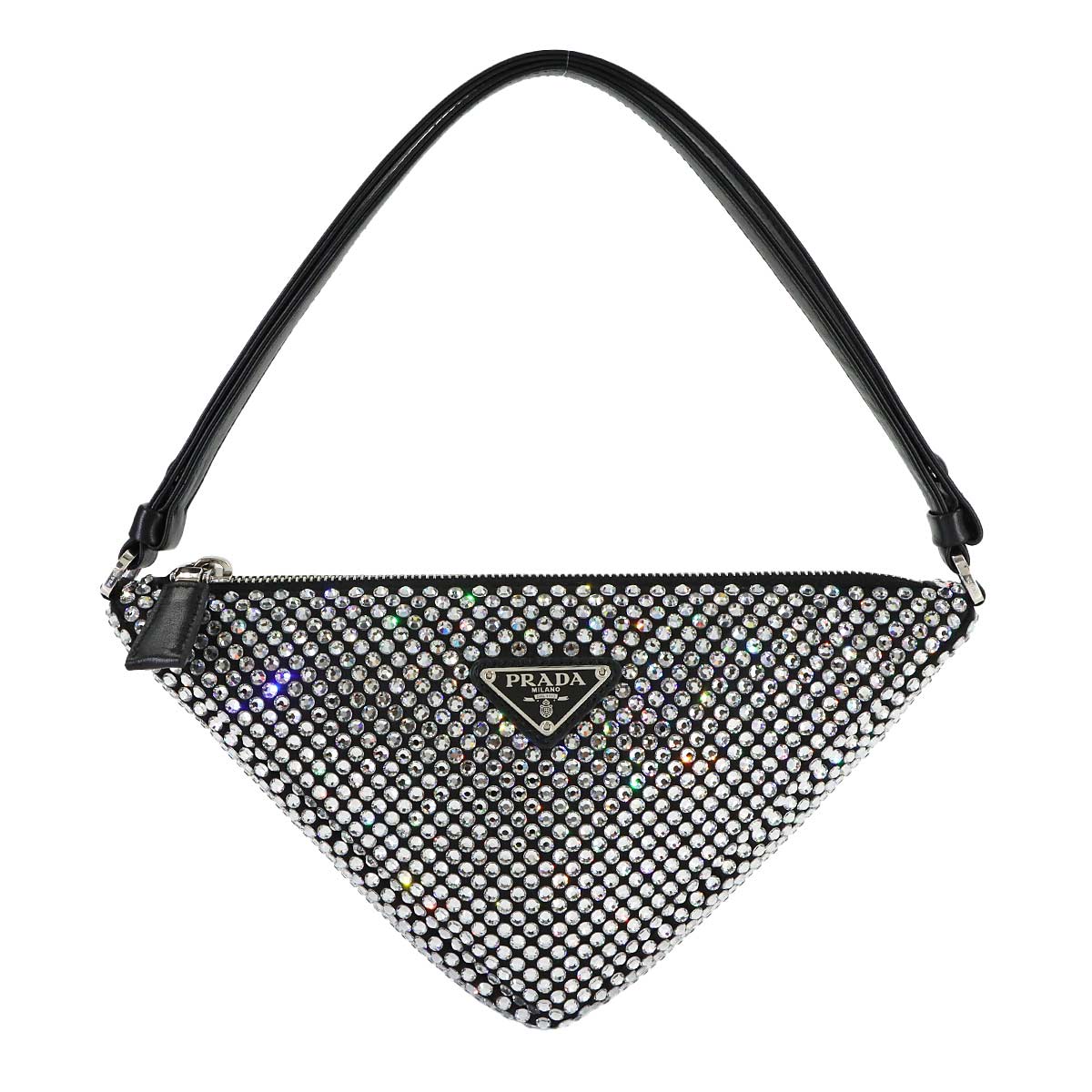 Triangle Pouch Shoulder Bag Satin Crystal RhineStone Black 1NQ044