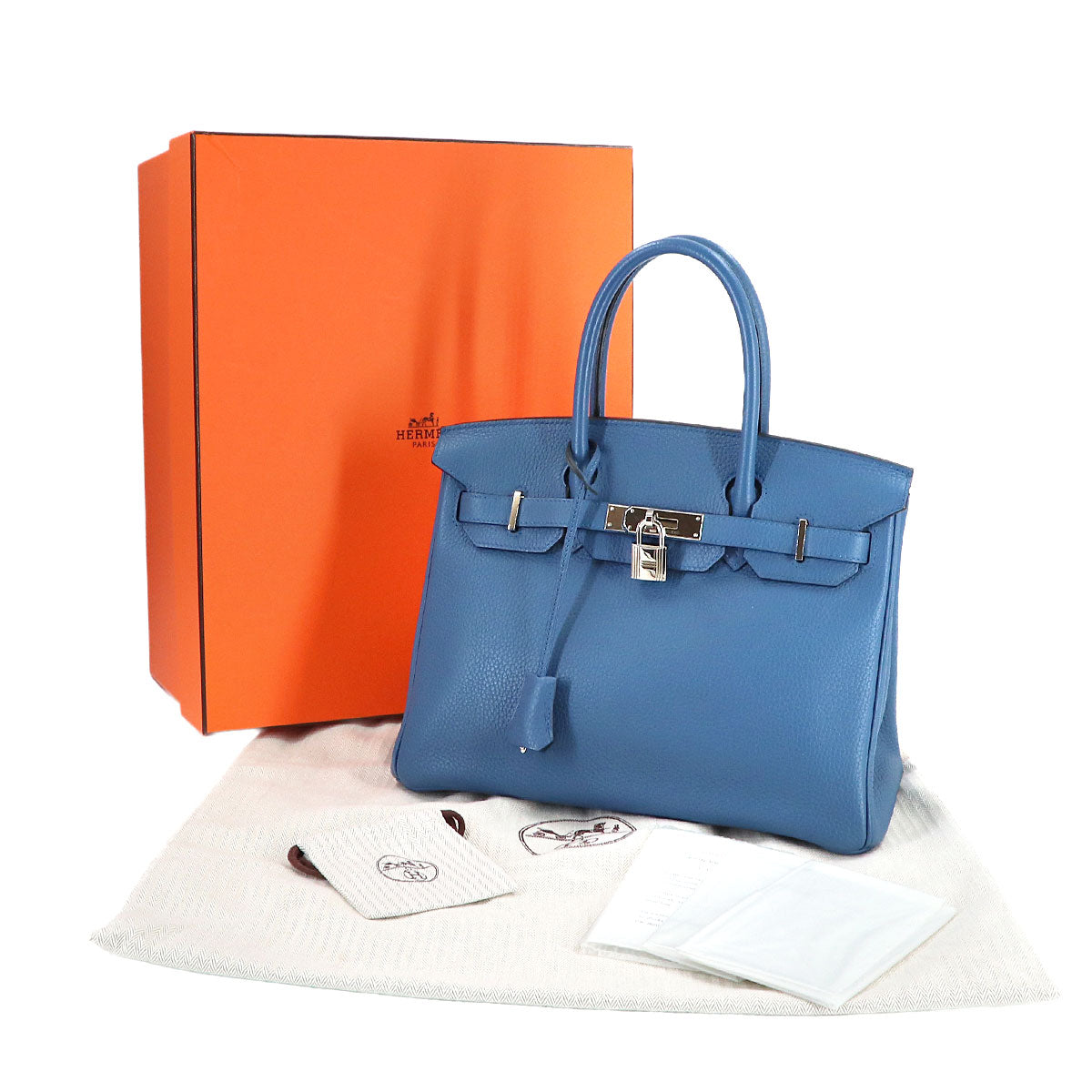 Birkin 30 Taurillon Clemence Bleu Agate Hand Bag Purse