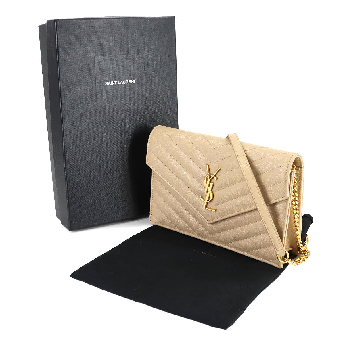 Cassandre Envelope Chain Wallet Leather Beige 393953