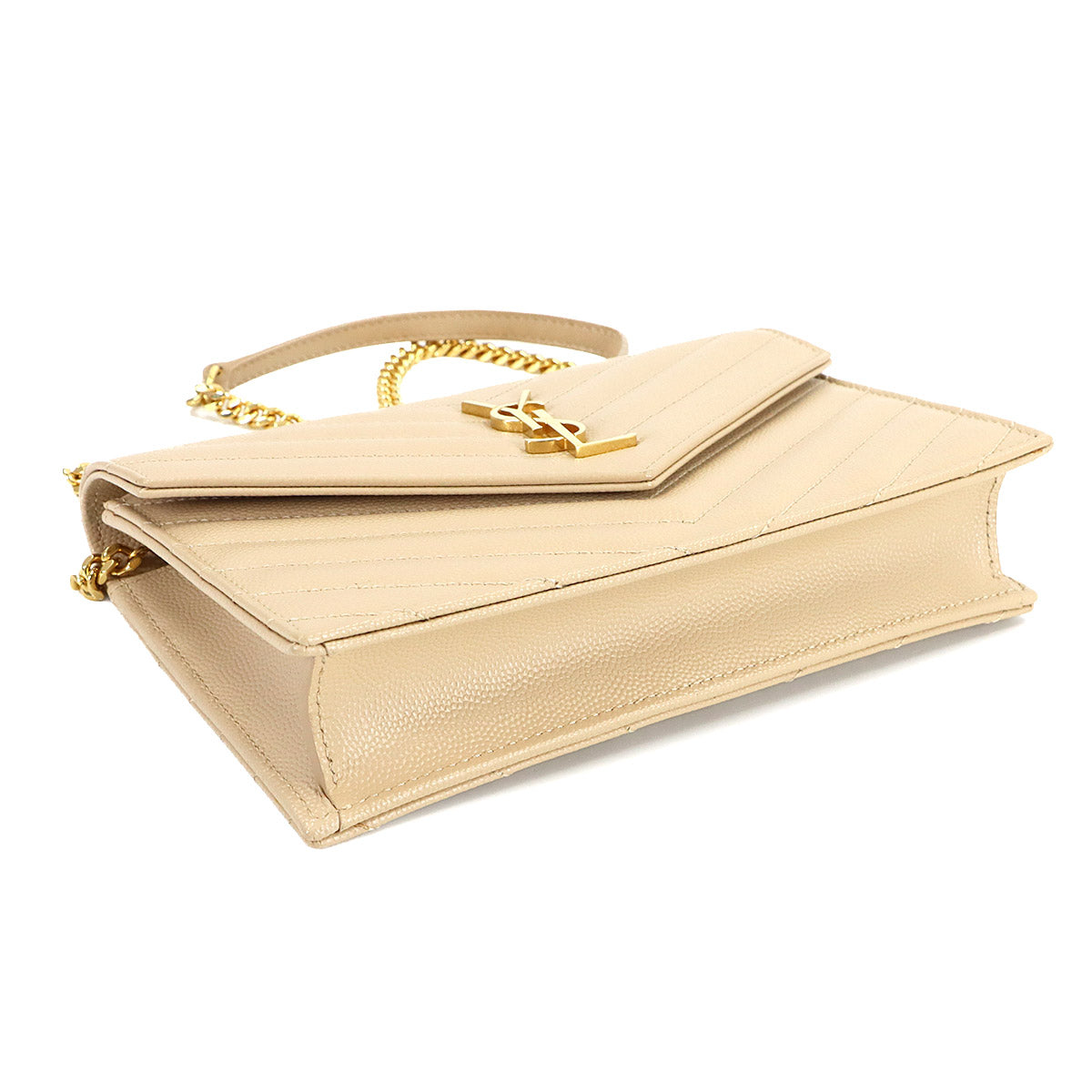 Cassandre Envelope Chain Wallet Leather Beige 393953