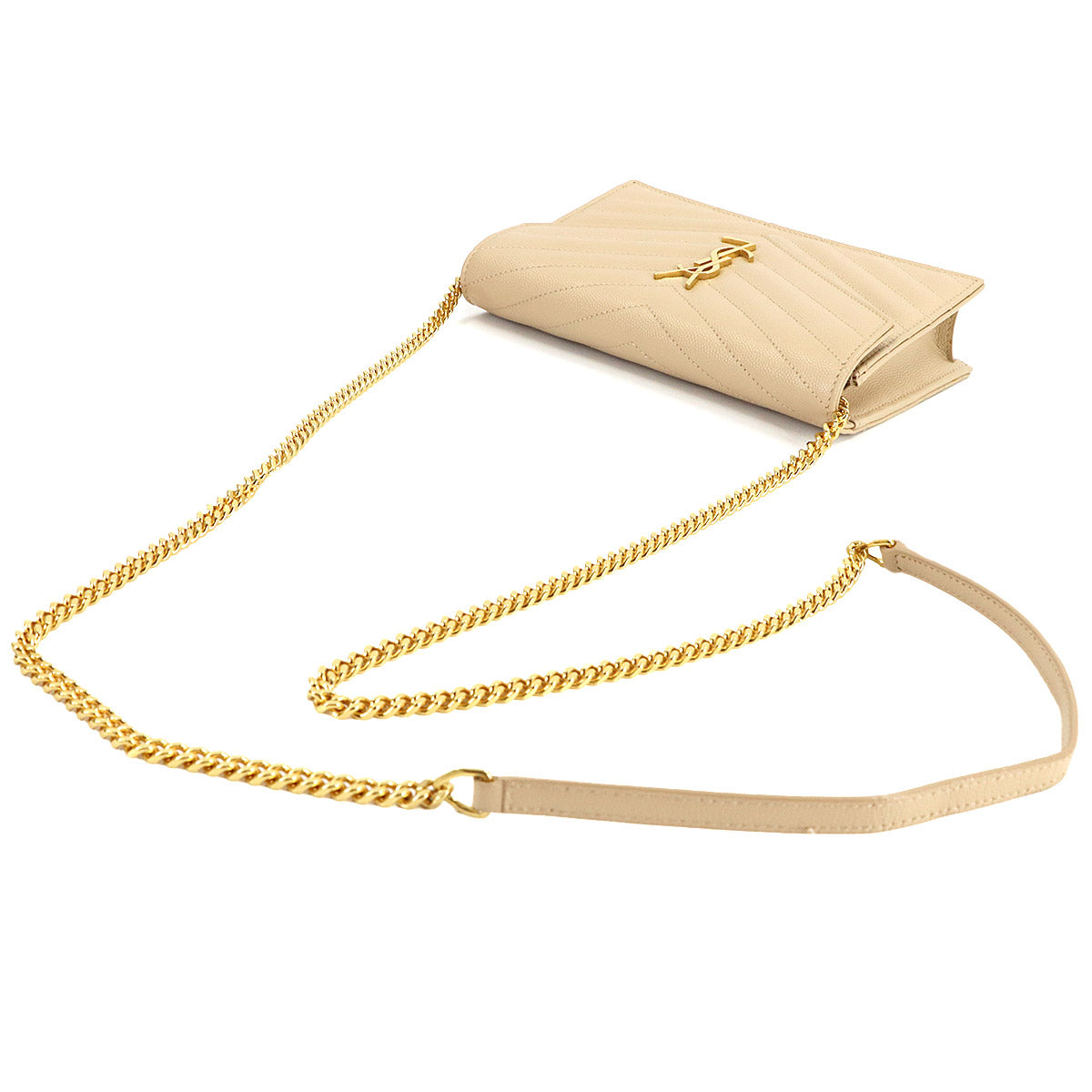 Cassandre Envelope Chain Wallet Leather Beige 393953