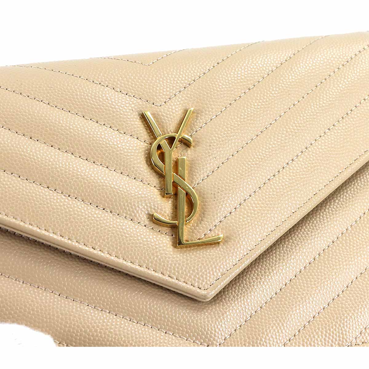 Cassandre Envelope Chain Wallet Leather Beige 393953