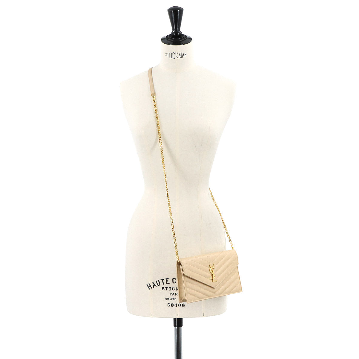 Cassandre Envelope Chain Wallet Leather Beige 393953