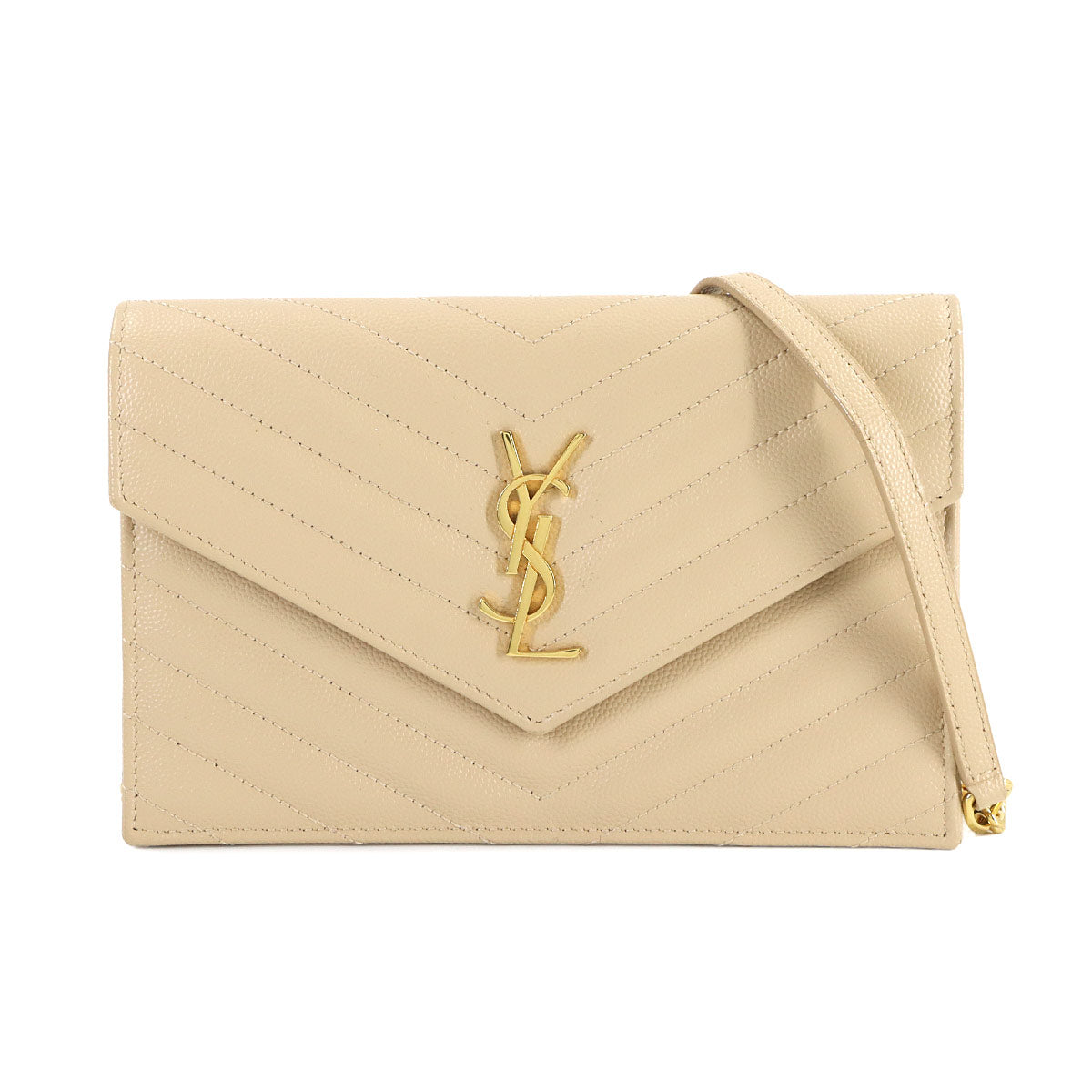 Cassandre Envelope Chain Wallet Leather Beige 393953