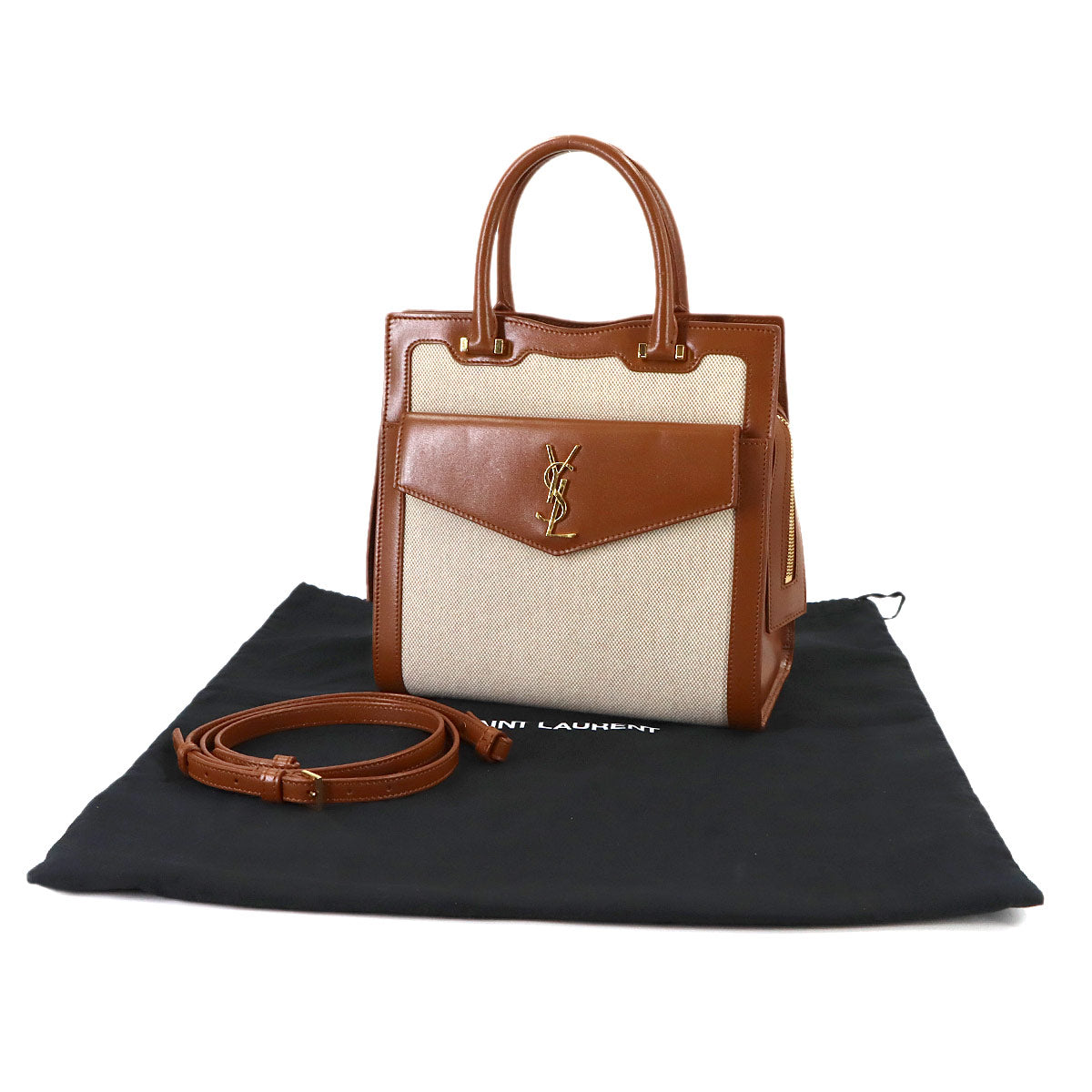 Uptown Hand Shoulder Bag Canvas Leather Brown 561203