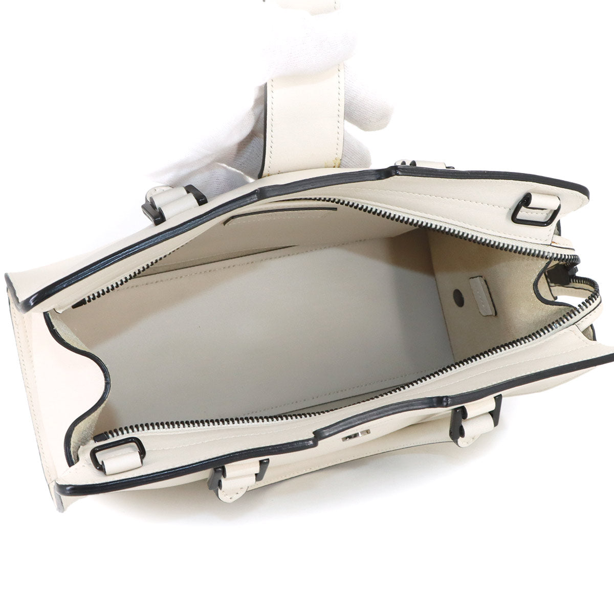 Baby Cabas Hand Shoulder Bag Leather White 424868