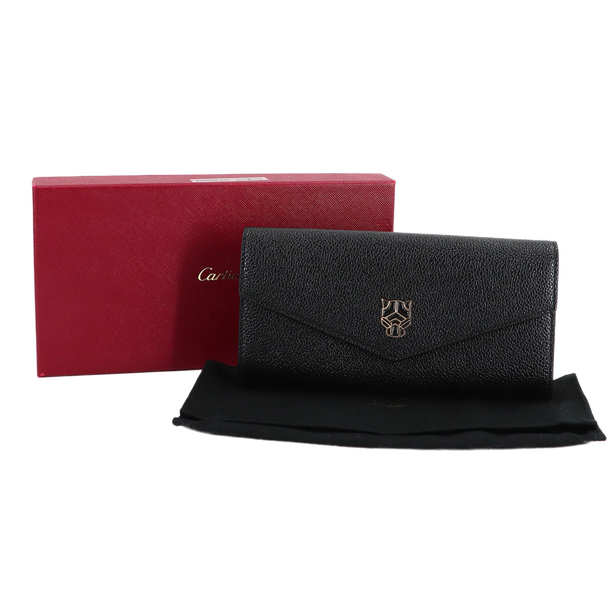 Panthere Graphic Long Wallet Leather Black Purse