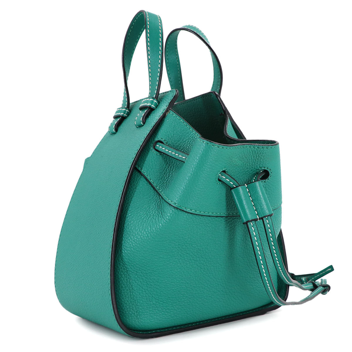 Hammock Drawstring Mini Hand Shoulder Bag Leather Green