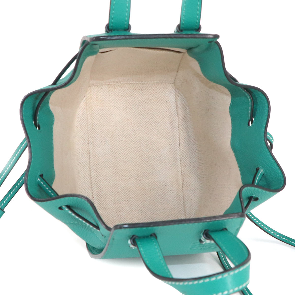 Hammock Drawstring Mini Hand Shoulder Bag Leather Green