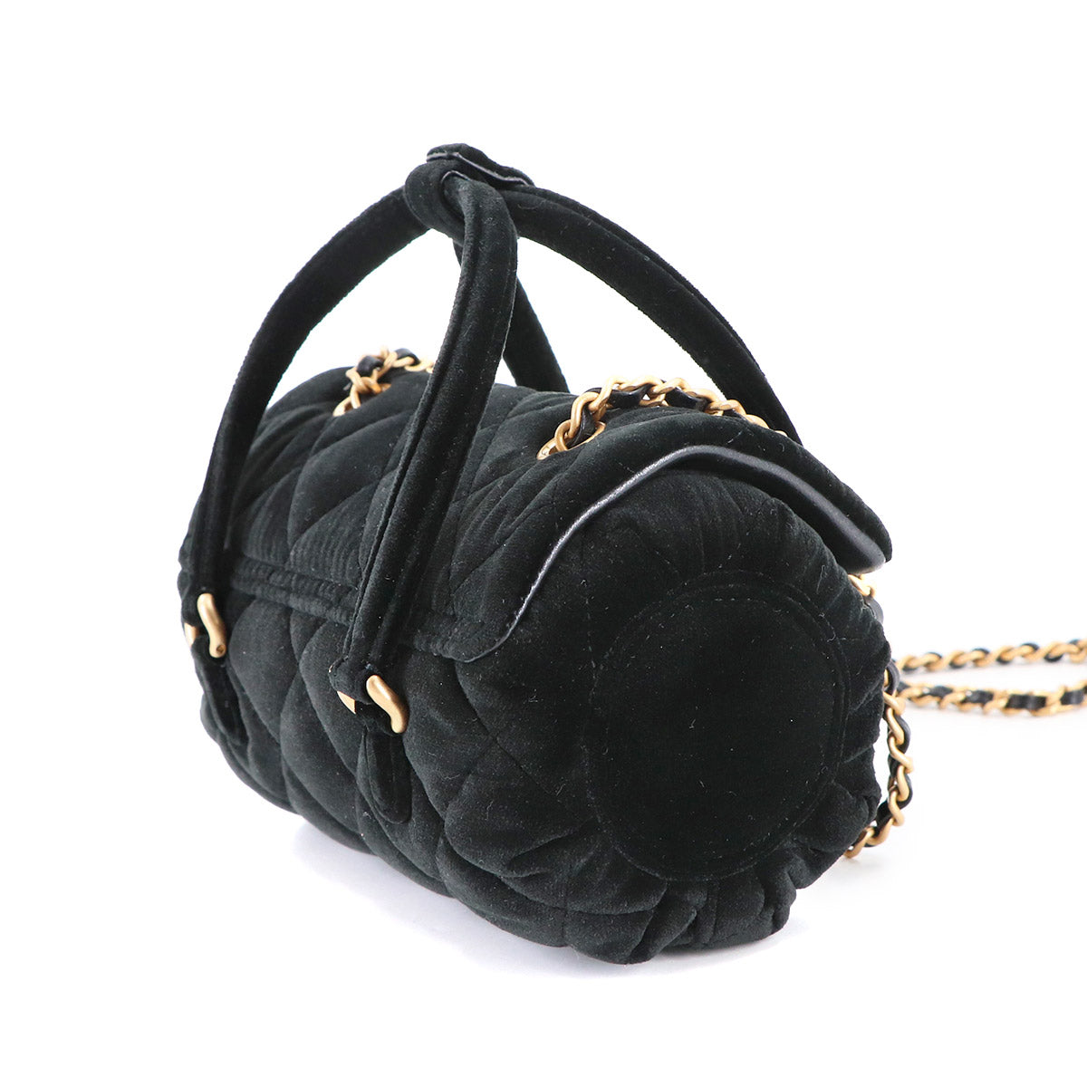 Matelasse Hand Chain Shoulder Bag Velvet Leather Black