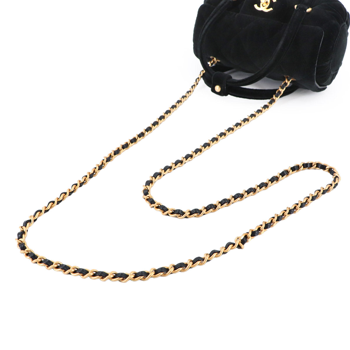 Matelasse Hand Chain Shoulder Bag Velvet Leather Black