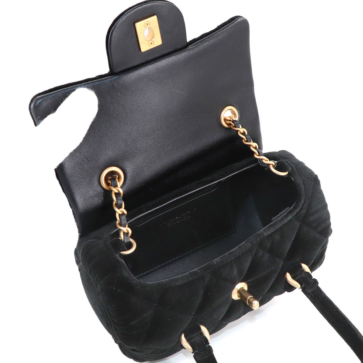 Matelasse Hand Chain Shoulder Bag Velvet Leather Black