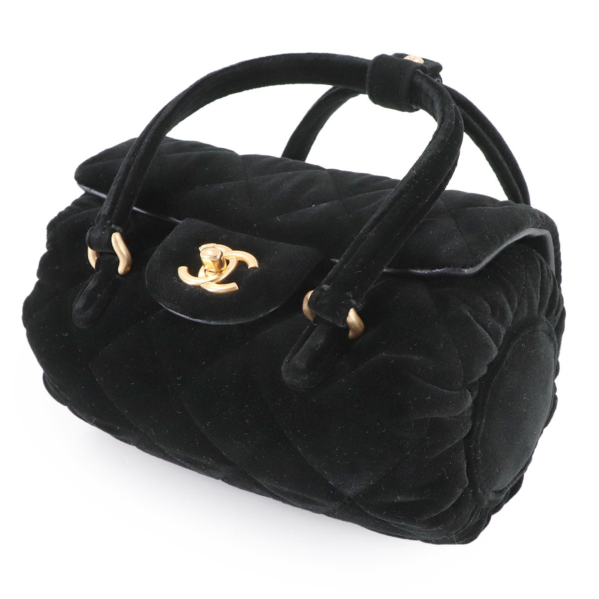 Matelasse Hand Chain Shoulder Bag Velvet Leather Black