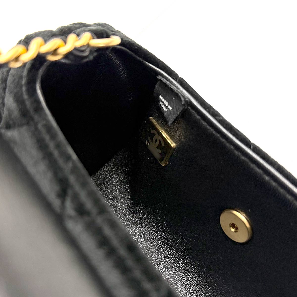 Matelasse Hand Chain Shoulder Bag Velvet Leather Black