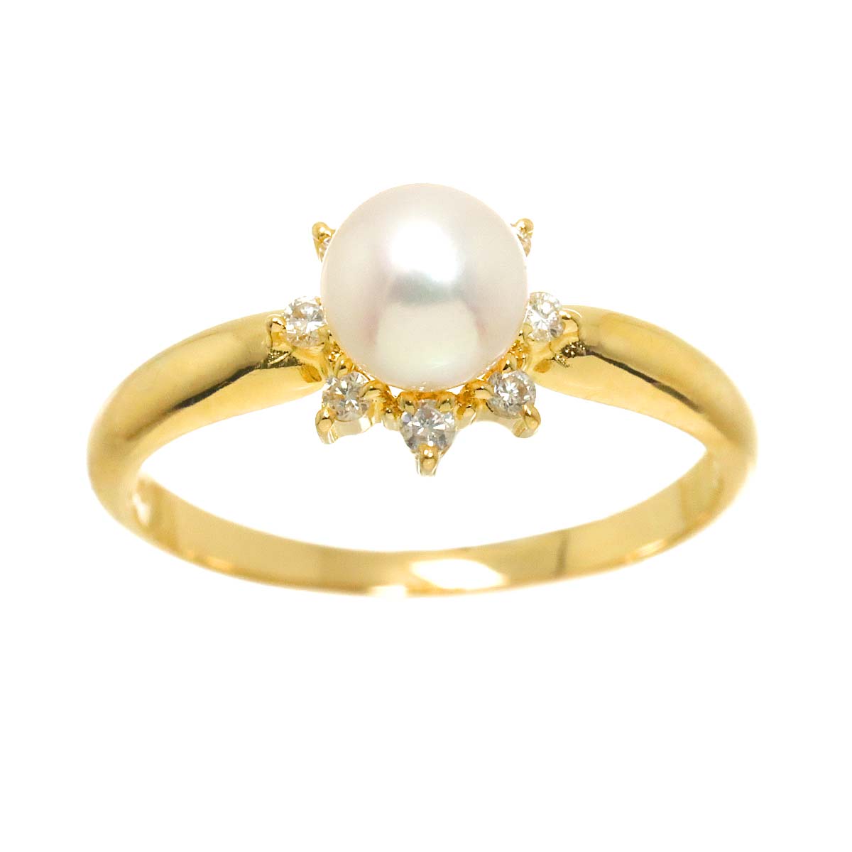Akoya pearl 5.6mm Diamond 0.08ct Ring 18K YG 750 5.25-5.5(US)
