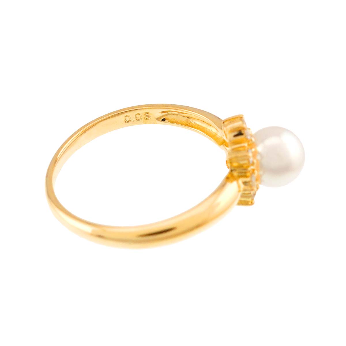 Akoya pearl 5.6mm Diamond 0.08ct Ring 18K YG 750 5.25-5.5(US)