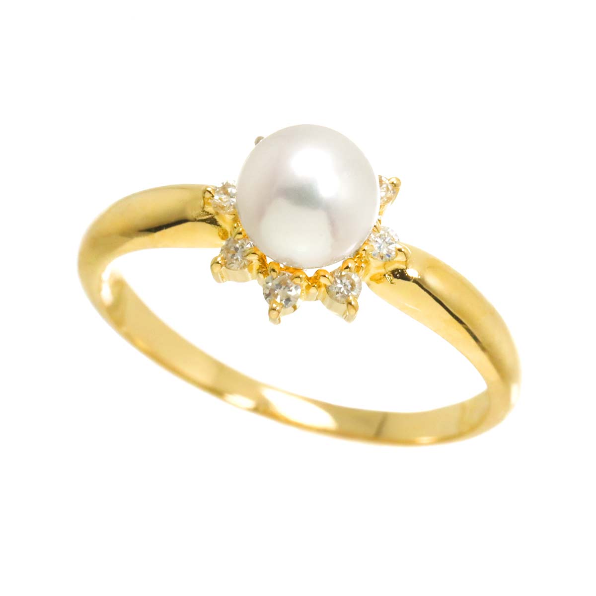 Akoya pearl 5.6mm Diamond 0.08ct Ring 18K YG 750 5.25-5.5(US)
