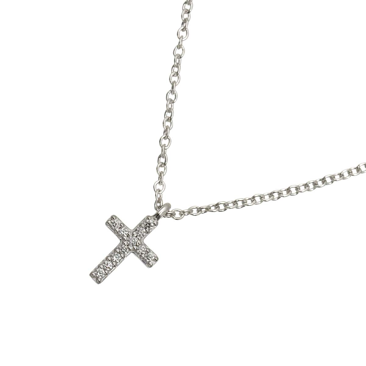 Cross Diamond Necklace 18K White Gold 750
