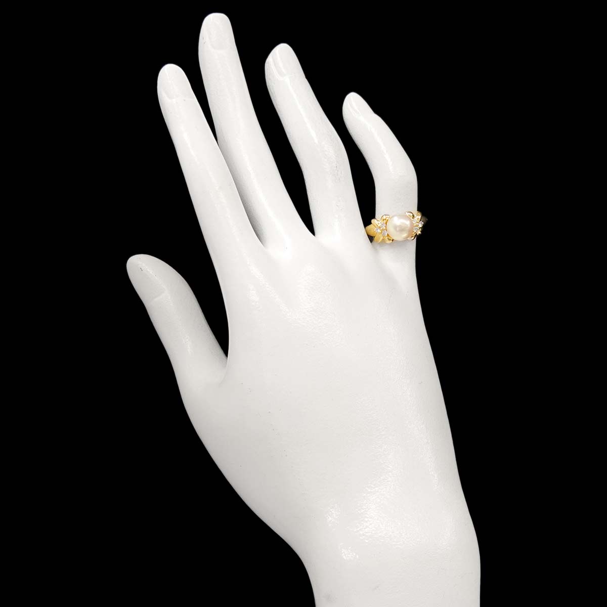 Akoya Pearl 7.6mm Diamond Ring 18K YG 750 Size4(US)