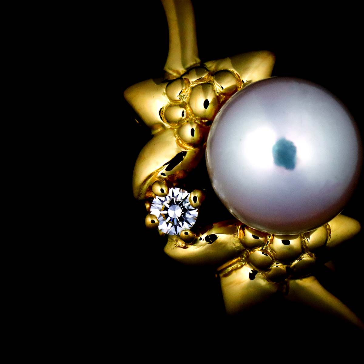 Akoya Pearl 6.3mm Diamond Ring 18K YG 750 size4.75-5(US)