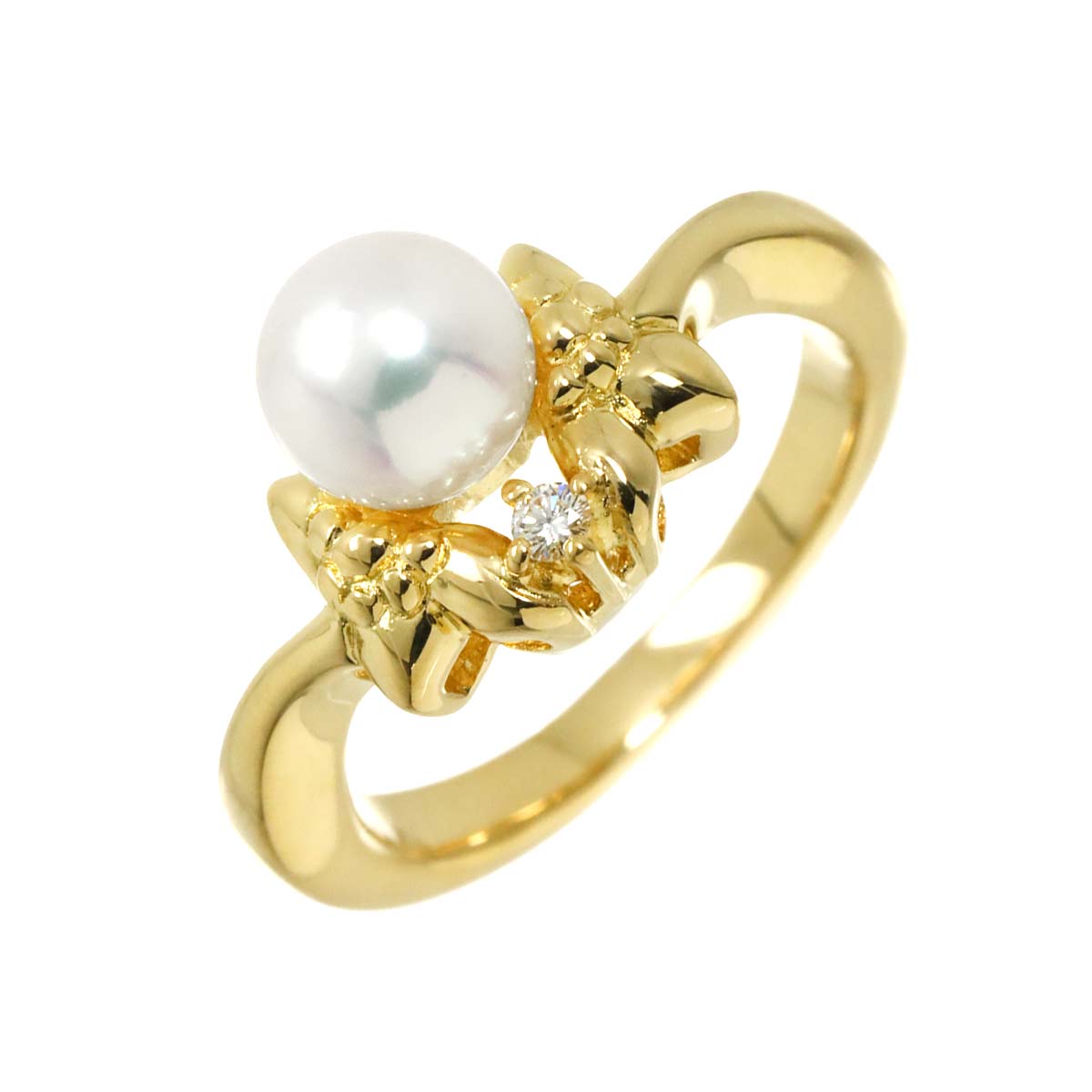 Akoya Pearl 6.3mm Diamond Ring 18K YG 750 size4.75-5(US)