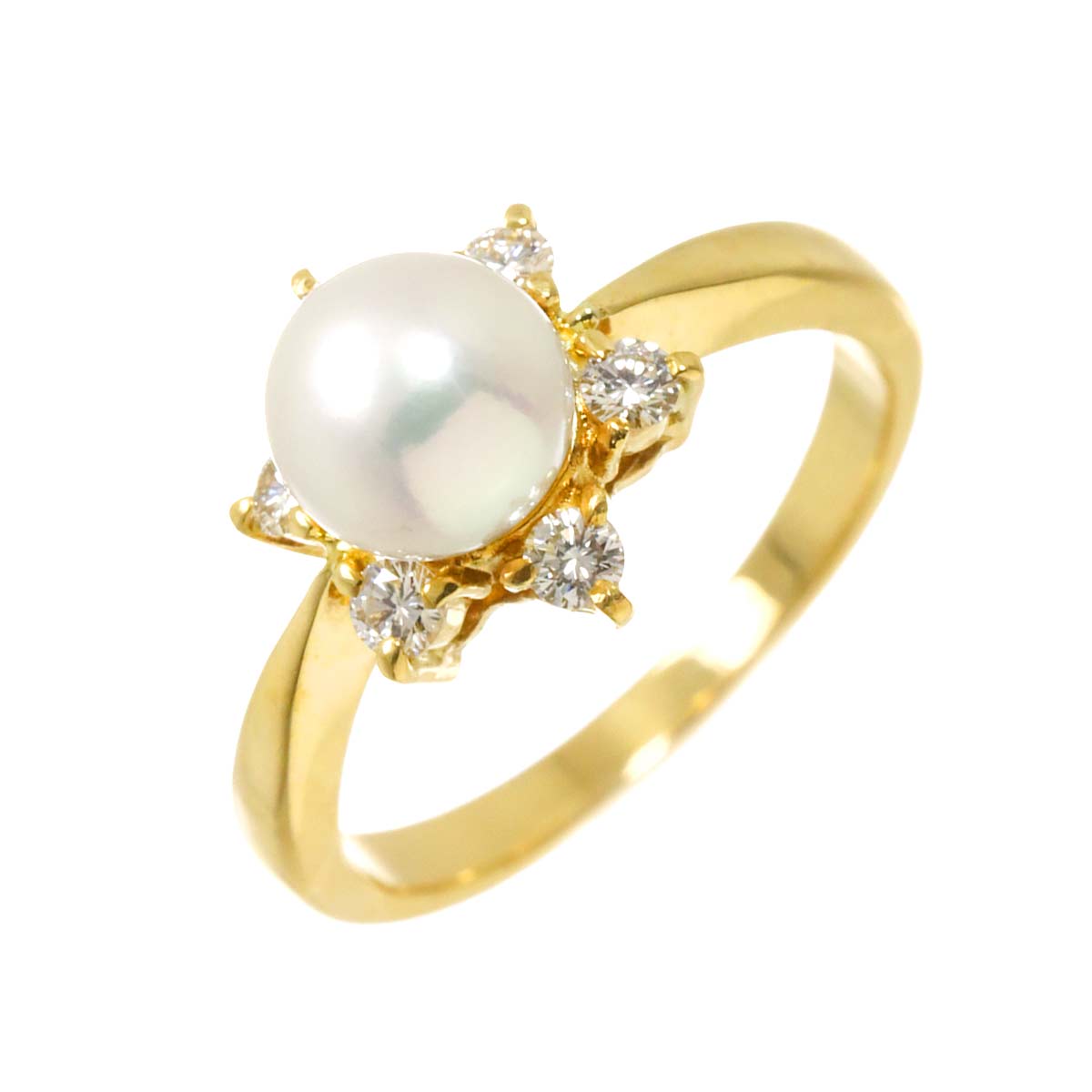 Akoya Pearl 6.2mm Diamond Ring 18K YG 750 size4.5(US)