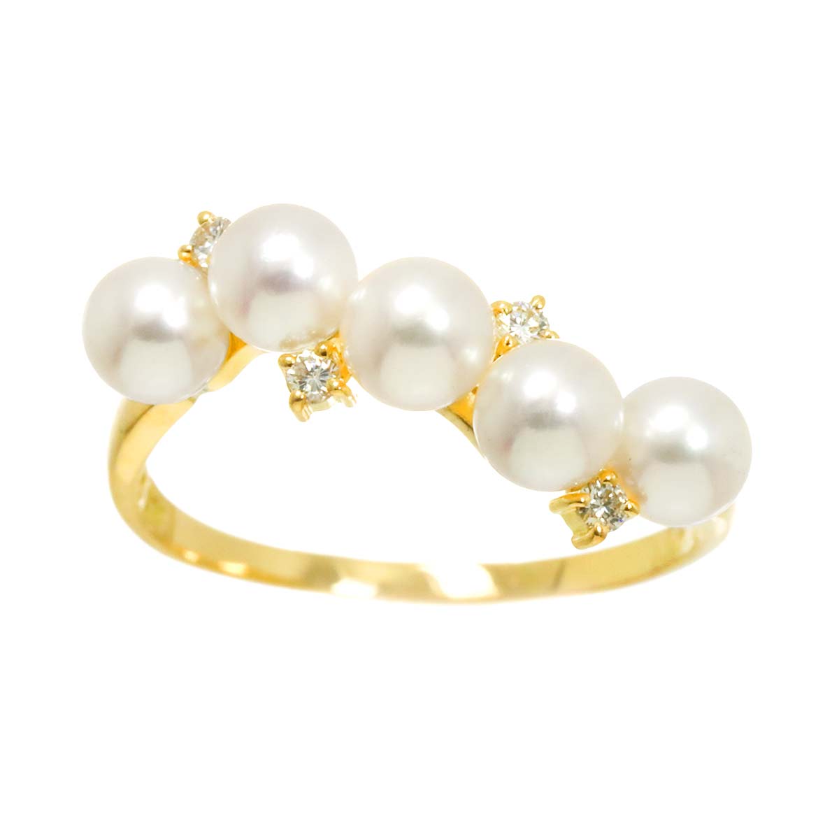 Baby Pearl 4.3mm Diamond 0.05ct Ring 18K YG 750 5.5-5.75(US)