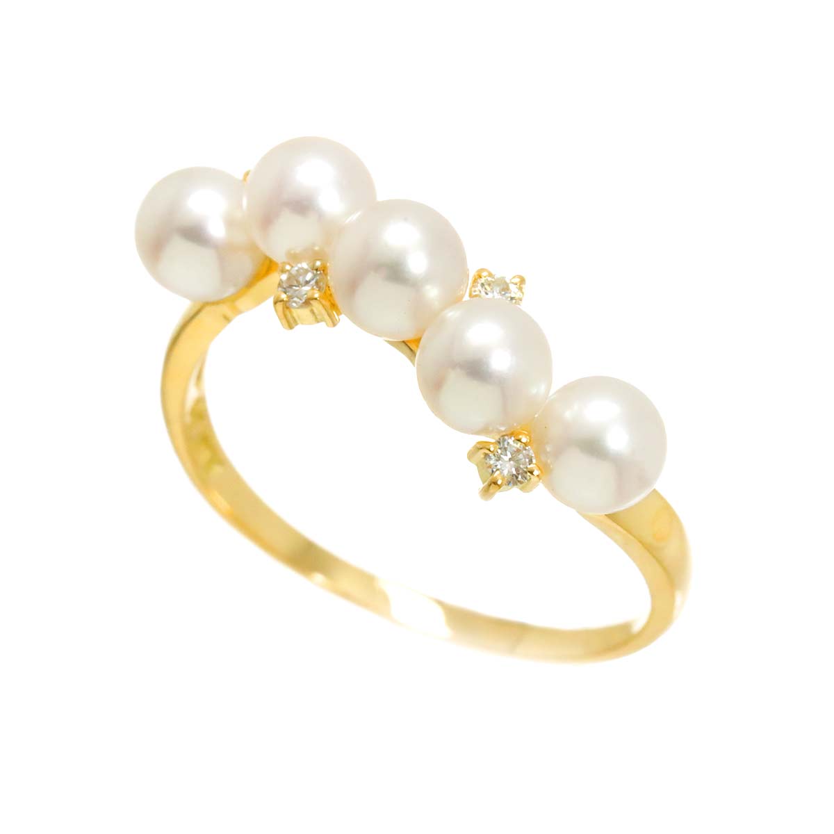 Baby Pearl 4.3mm Diamond 0.05ct Ring 18K YG 750 5.5-5.75(US)