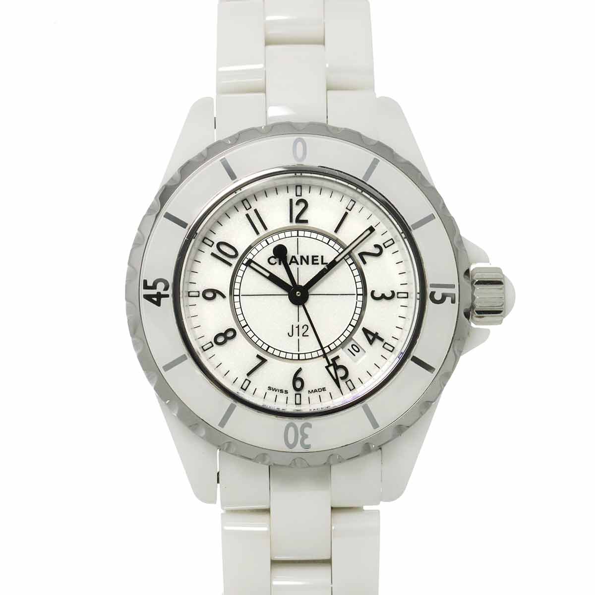 J12 33mm H0968 Date Ceramic Quartz White Dial Ladies Watch