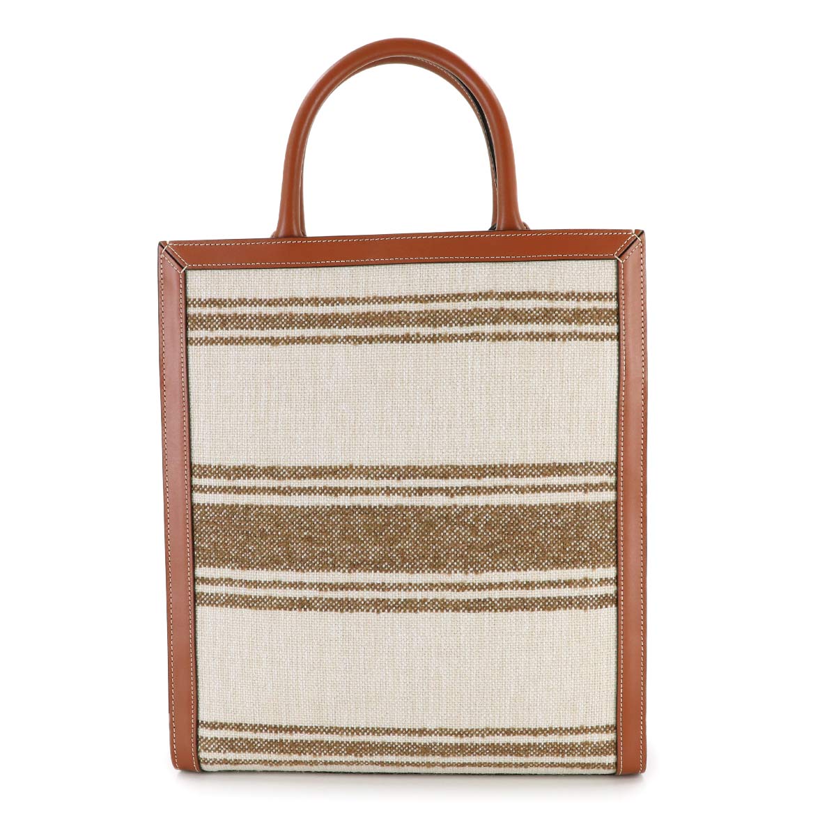 Small Vertical Cabas Tote Shoulder Bag Textile Leather Tabacco