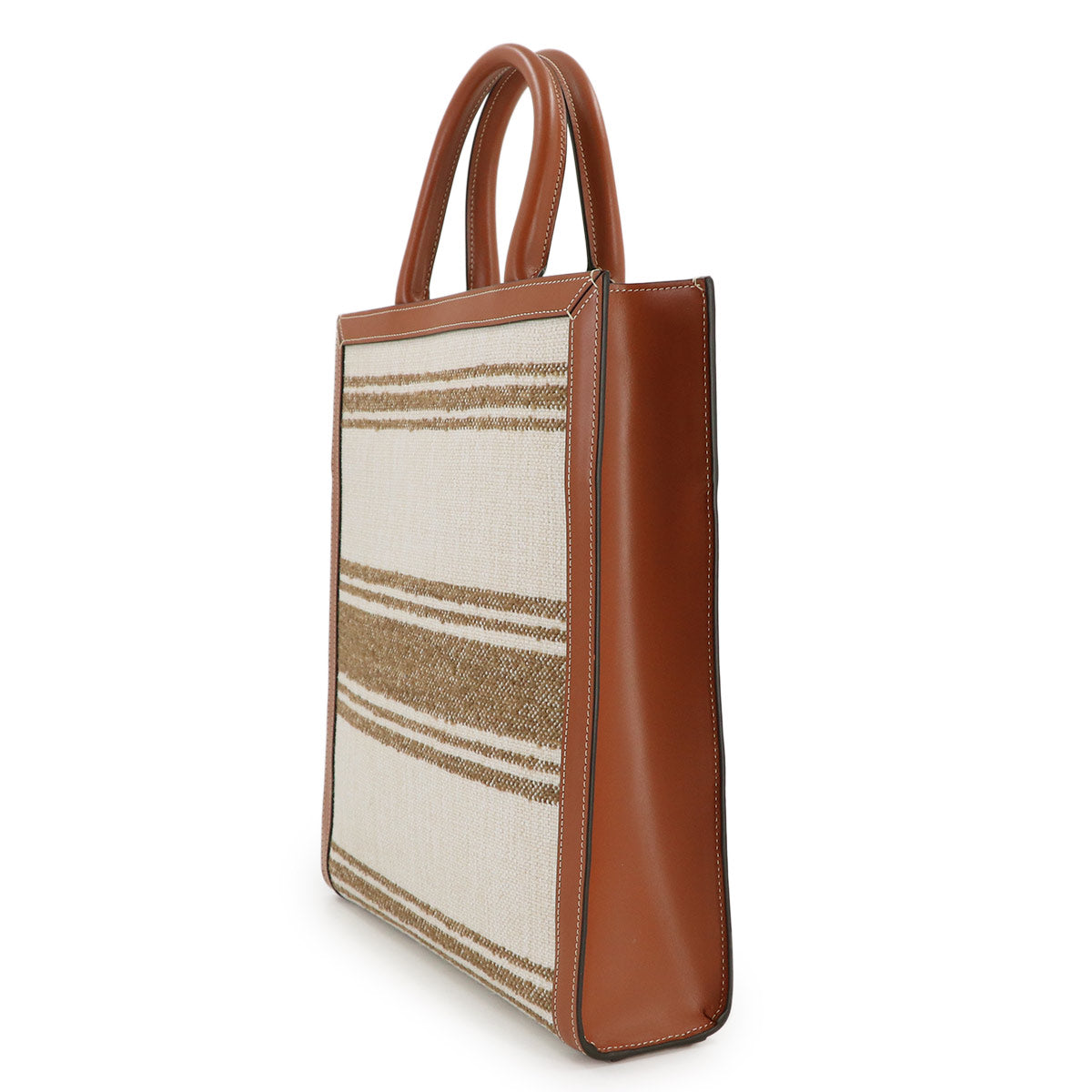 Small Vertical Cabas Tote Shoulder Bag Textile Leather Tabacco