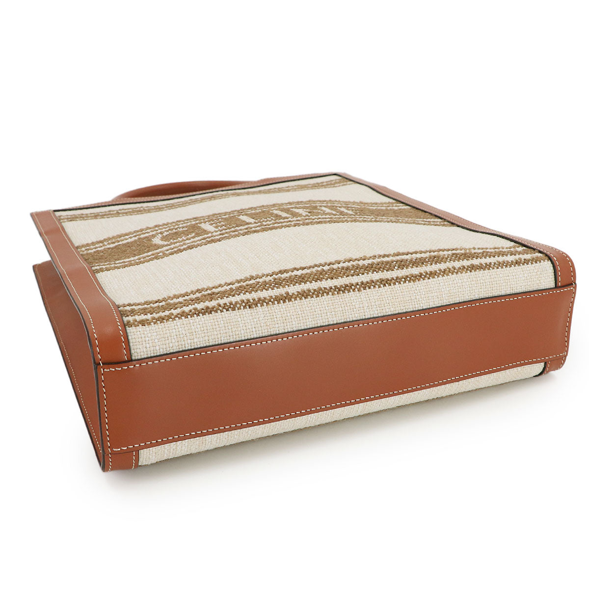 Small Vertical Cabas Tote Shoulder Bag Textile Leather Tabacco