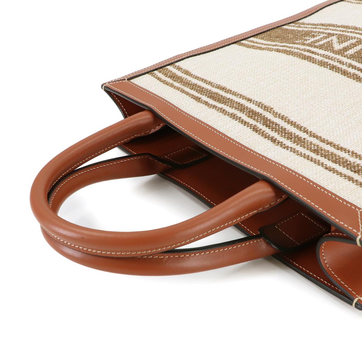 Small Vertical Cabas Tote Shoulder Bag Textile Leather Tabacco