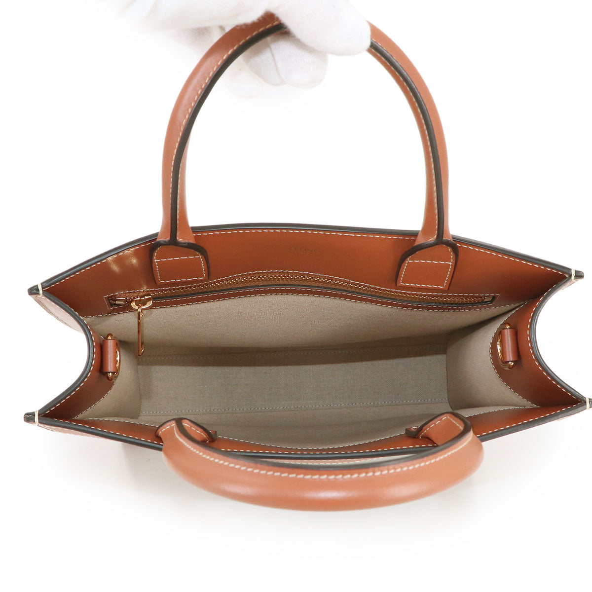 Small Vertical Cabas Tote Shoulder Bag Textile Leather Tabacco