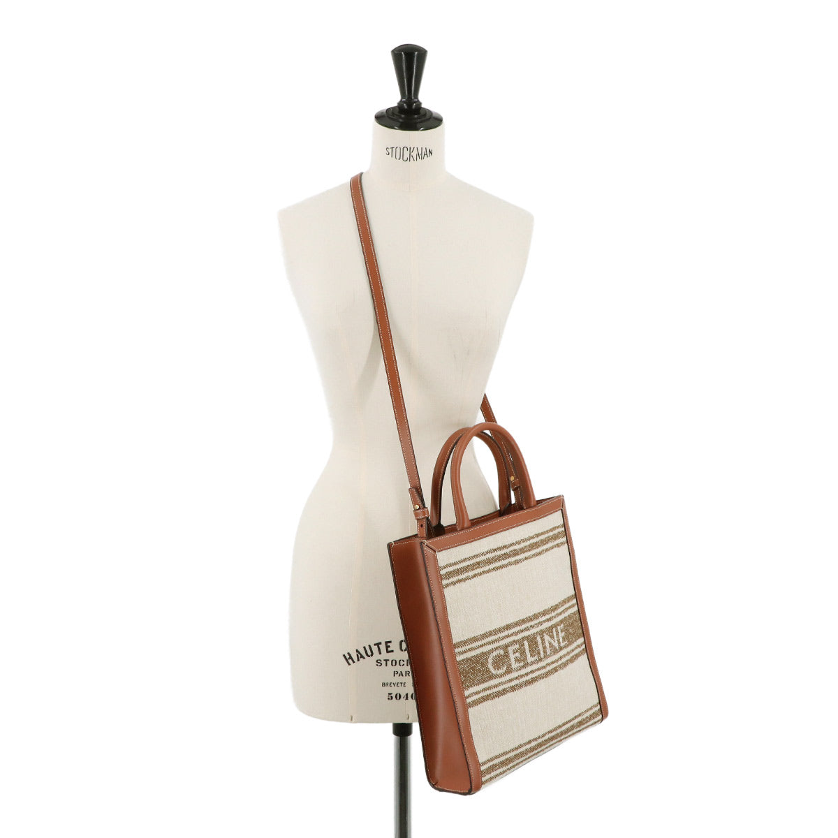 Small Vertical Cabas Tote Shoulder Bag Textile Leather Tabacco