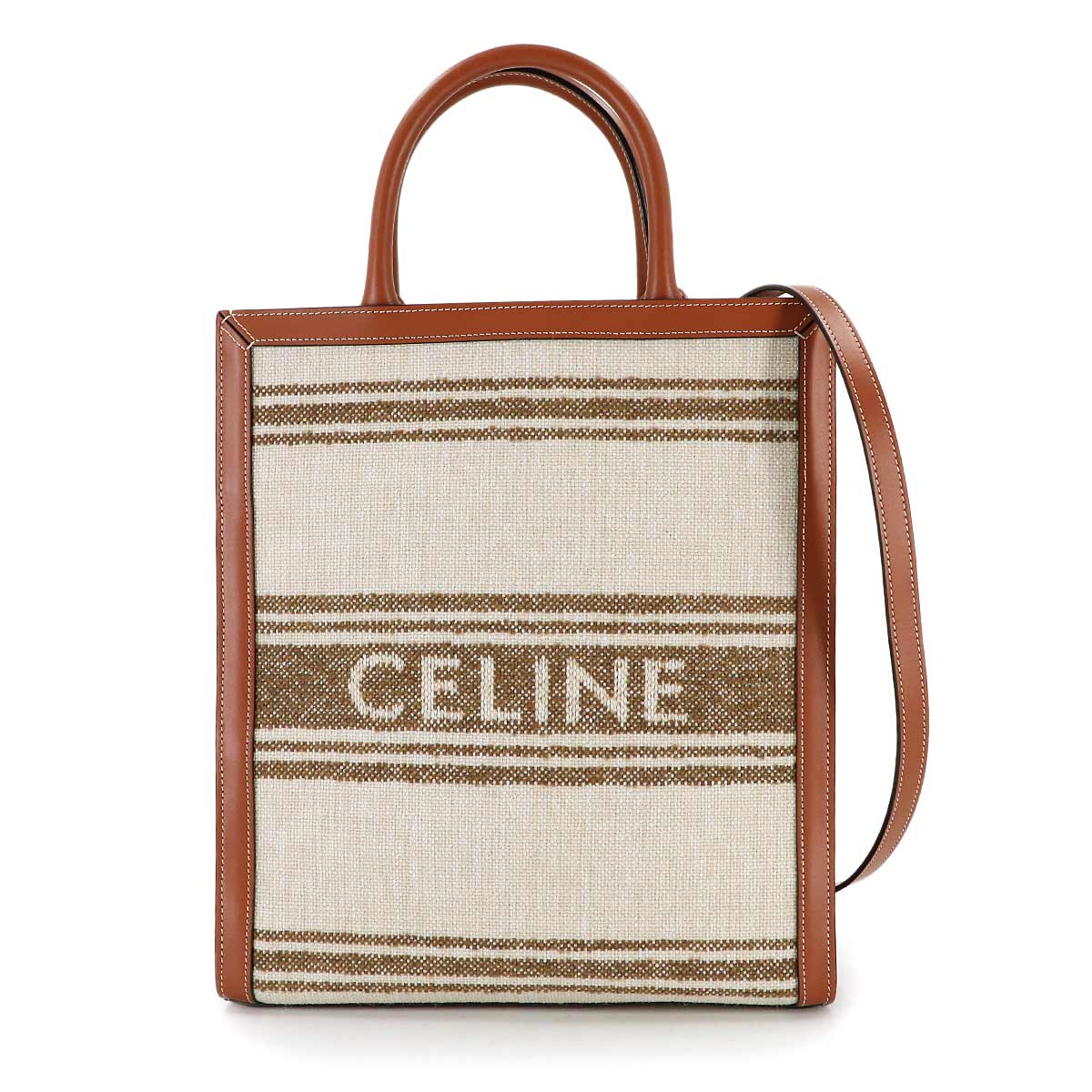 Small Vertical Cabas Tote Shoulder Bag Textile Leather Tabacco