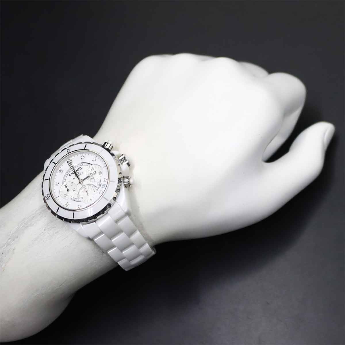 J12 Chronograph H2009 9P Diamond Date White Dial Mens Watch