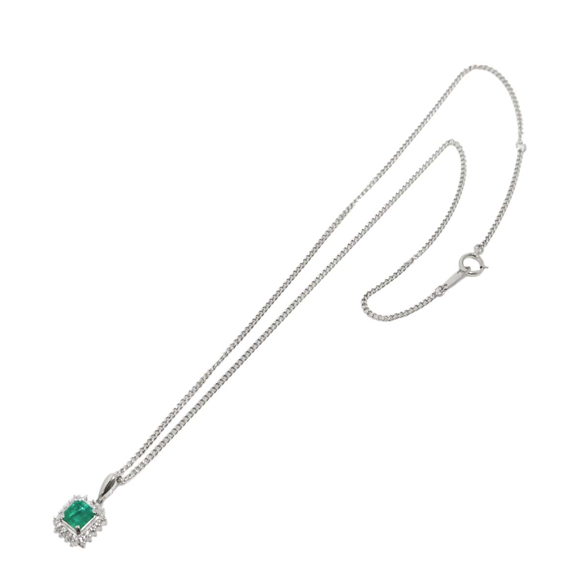 Emerald 0.73ct Diamond 0.20ct Necklace Pt Platinum