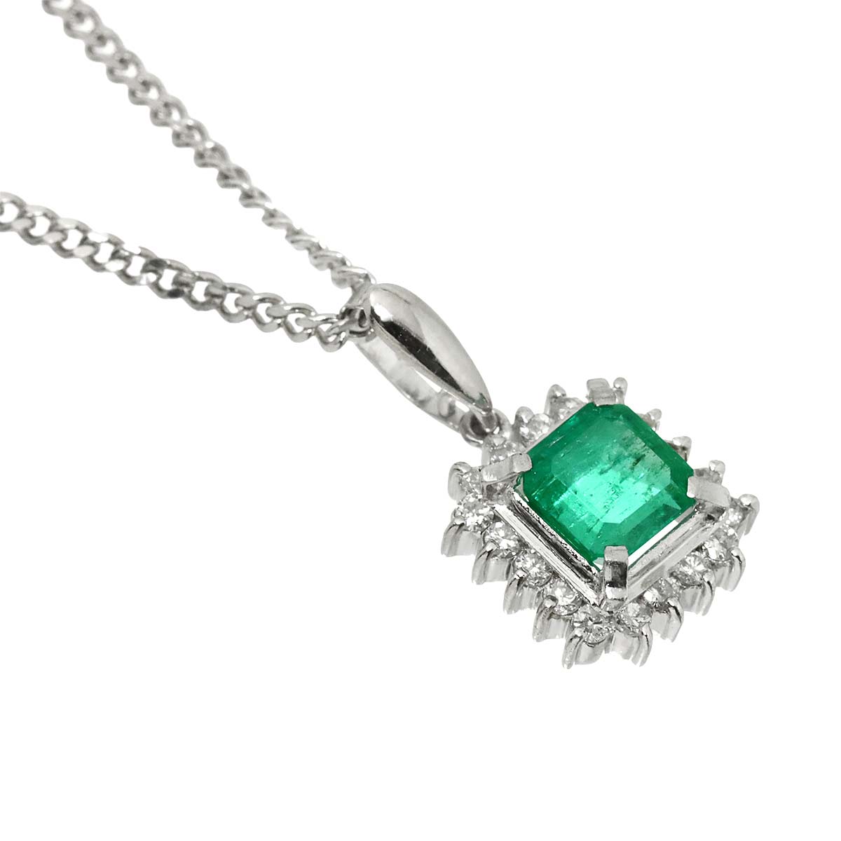 Emerald 0.73ct Diamond 0.20ct Necklace Pt Platinum