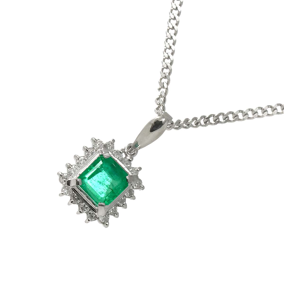 Emerald 0.73ct Diamond 0.20ct Necklace Pt Platinum