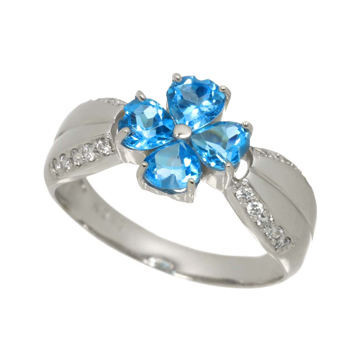 Blue Topaz Diamond Ring 10K K10 WG White Gold 416 size5.75-6(US)