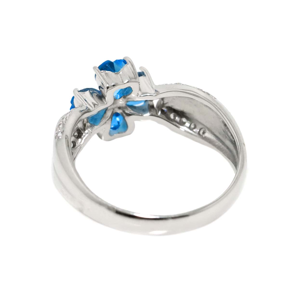 Blue Topaz Diamond Ring 10K K10 WG White Gold 416 size5.75-6(US)