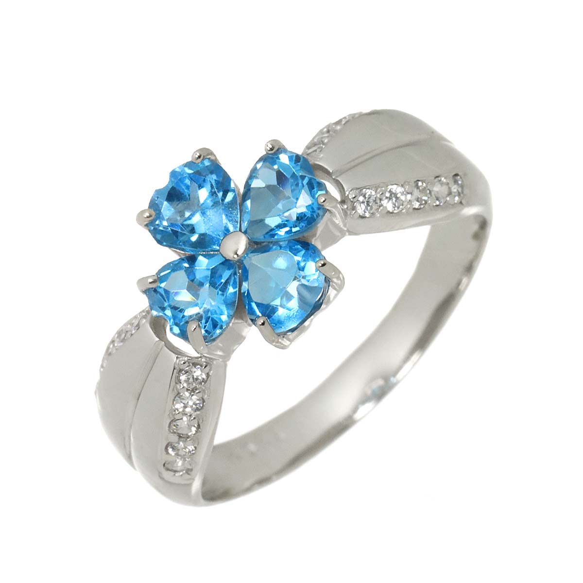 Blue Topaz Diamond Ring 10K K10 WG White Gold 416 size5.75-6(US)