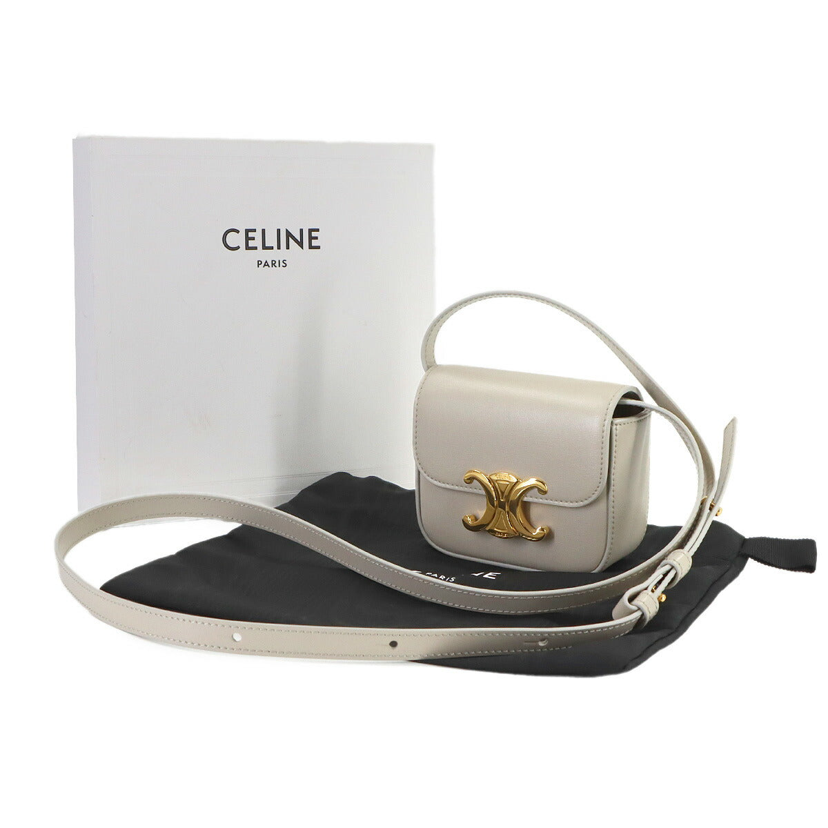 Triomphe Claude Mini Shoulder Bag Leather White 10I513DPV
